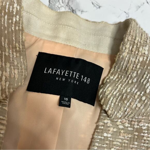 Lafayette 148 Tan and Cream tweed blazer single button Sz 10 - Picture 3 of 7